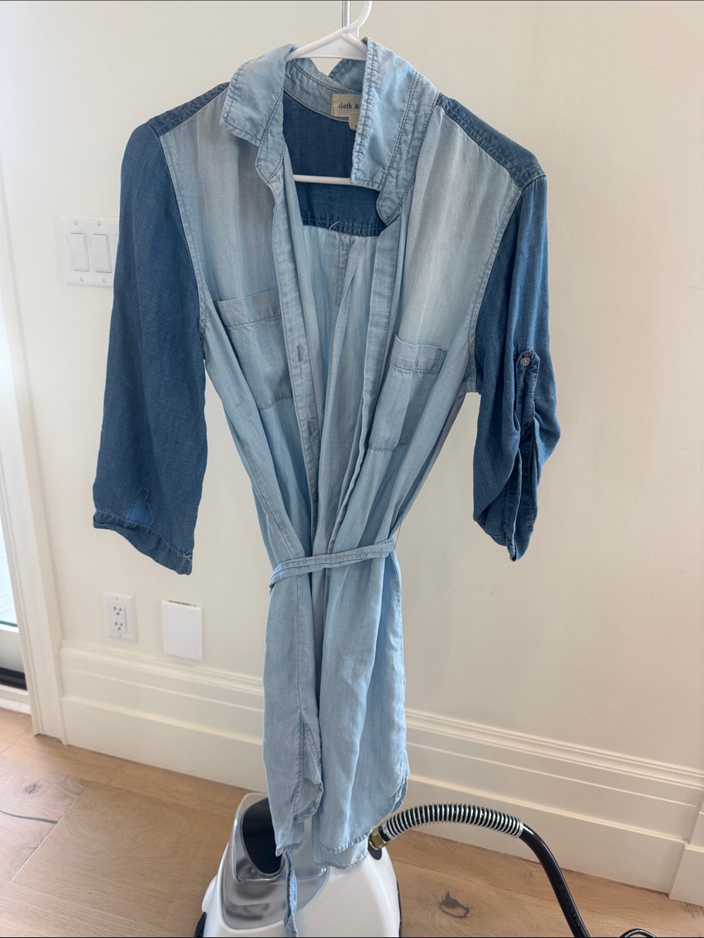 cloth & stone Light and Dark Blue Two-Tone Chambray Shirt Dress
